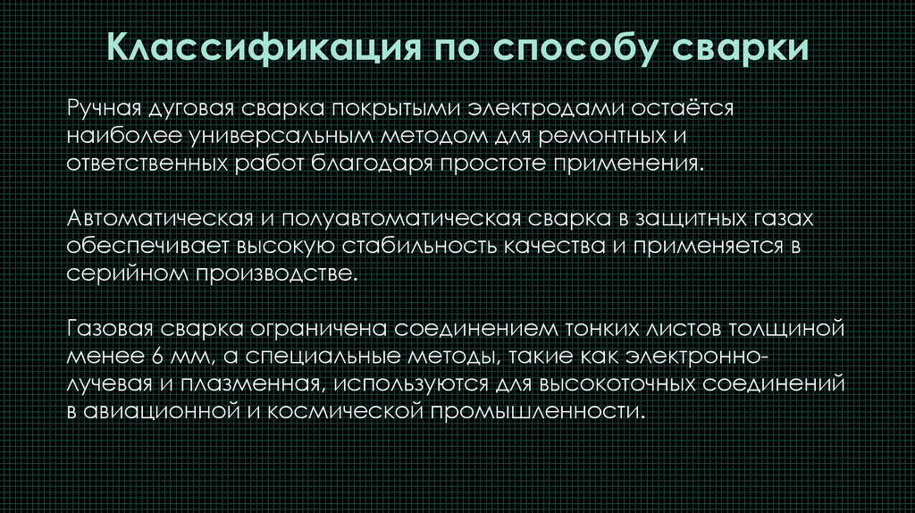 Классификация по способу сварки