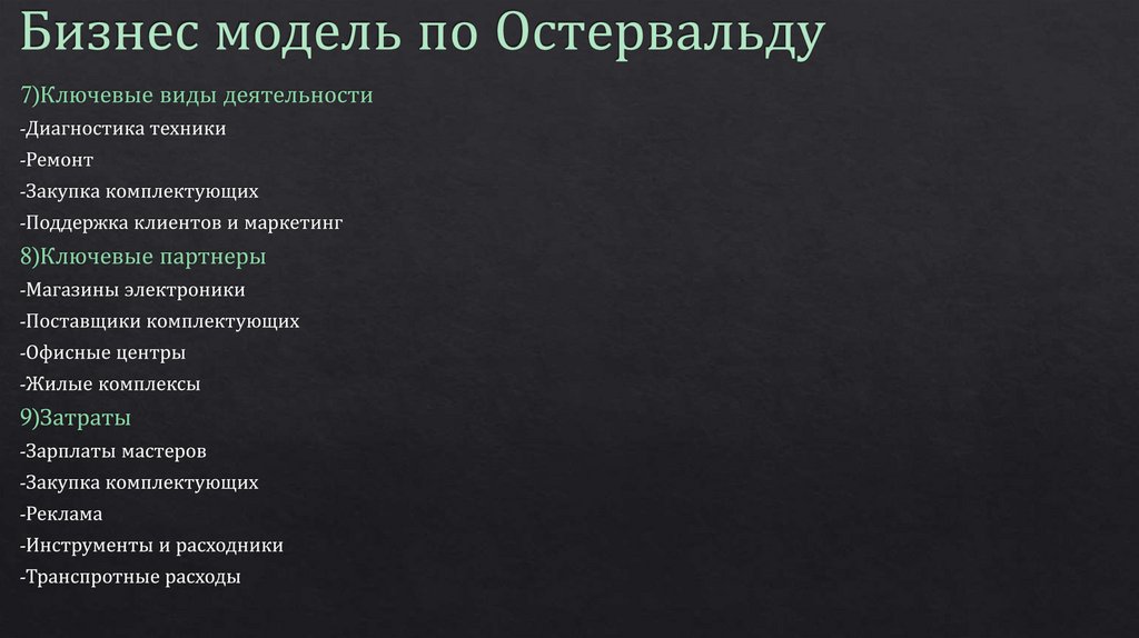Бизнес модель по Остервальду