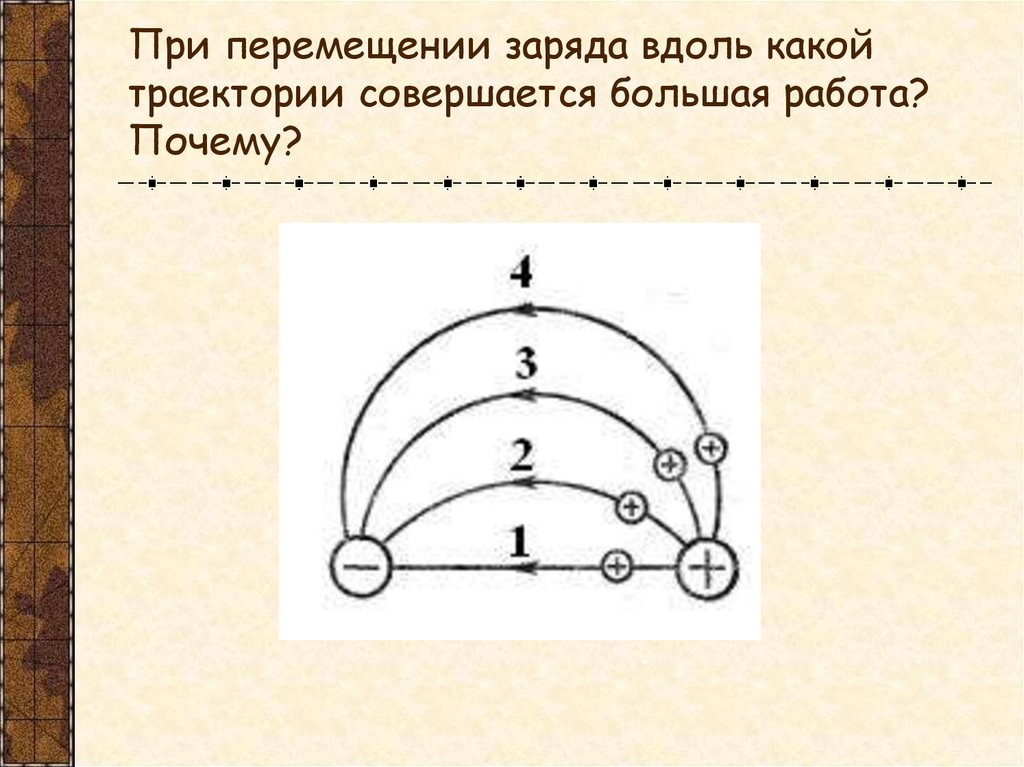 При перемещении заряда вдоль какой траектории совершается большая работа? Почему?