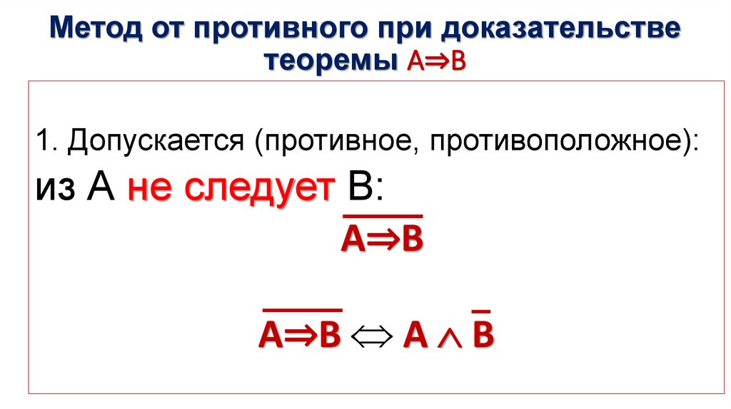 Метод от противного при доказательстве теоремы А⇒В