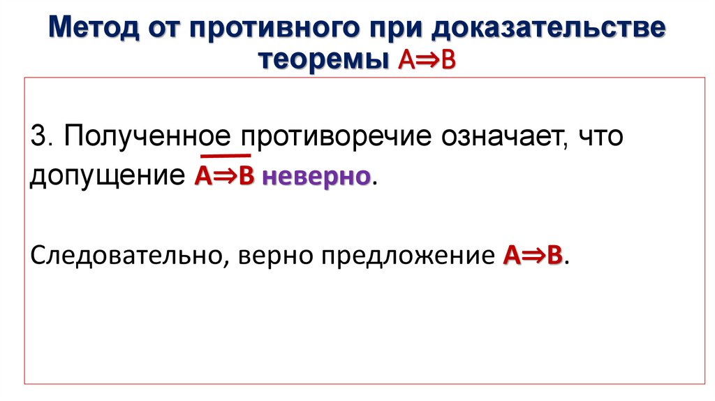 Метод от противного при доказательстве теоремы А⇒В
