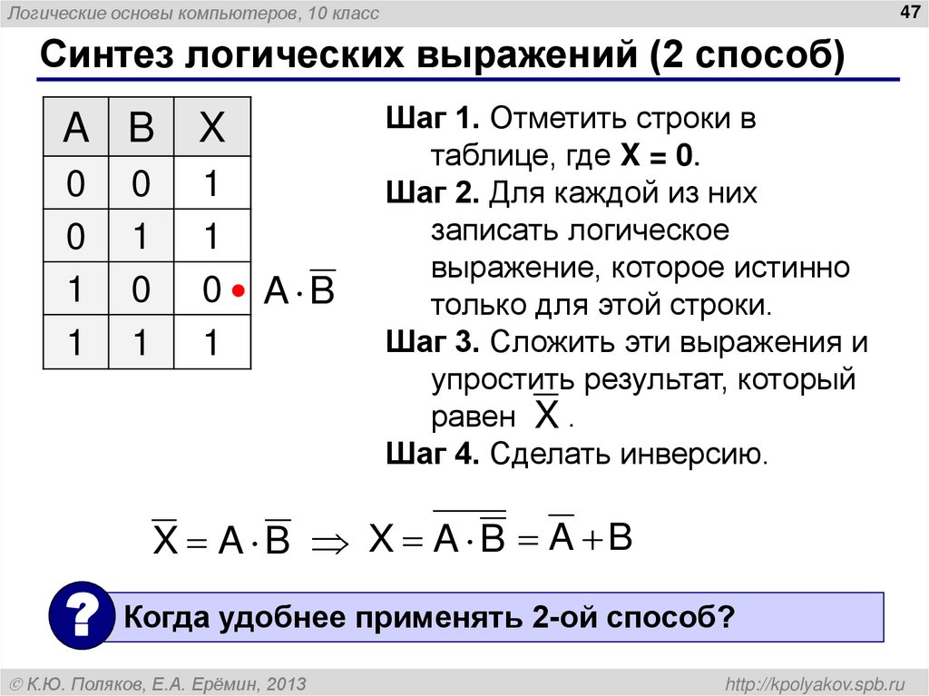 Синтез логических выражений