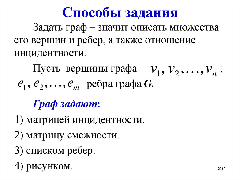 Способы задания