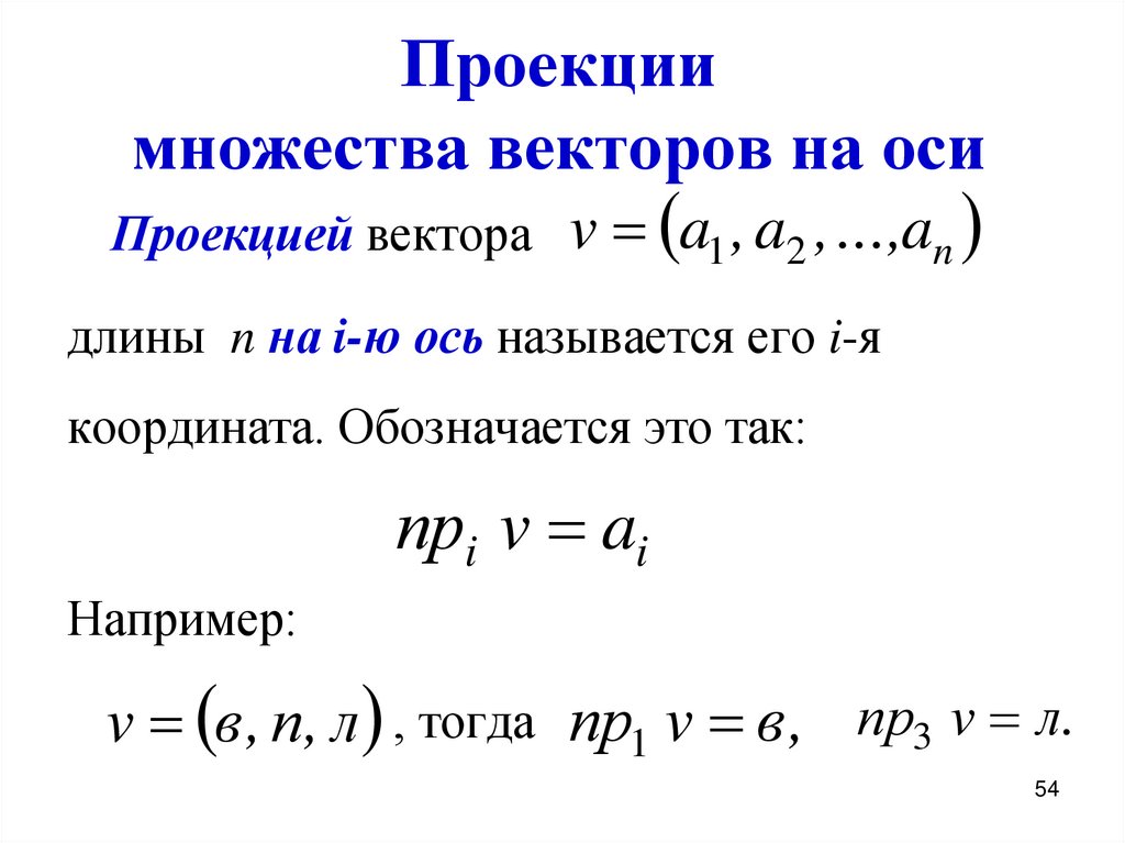 Проекции множества векторов на оси