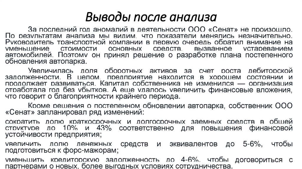 Выводы после анализа