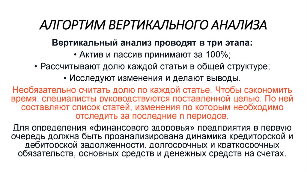 АЛГОРТИМ ВЕРТИКАЛЬНОГО АНАЛИЗА