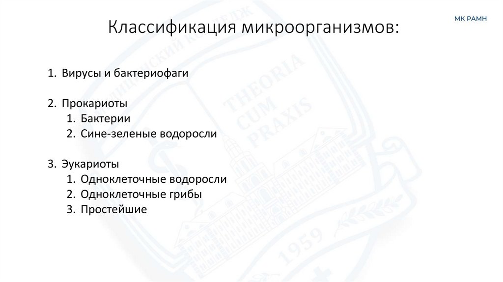 Классификация микроорганизмов: