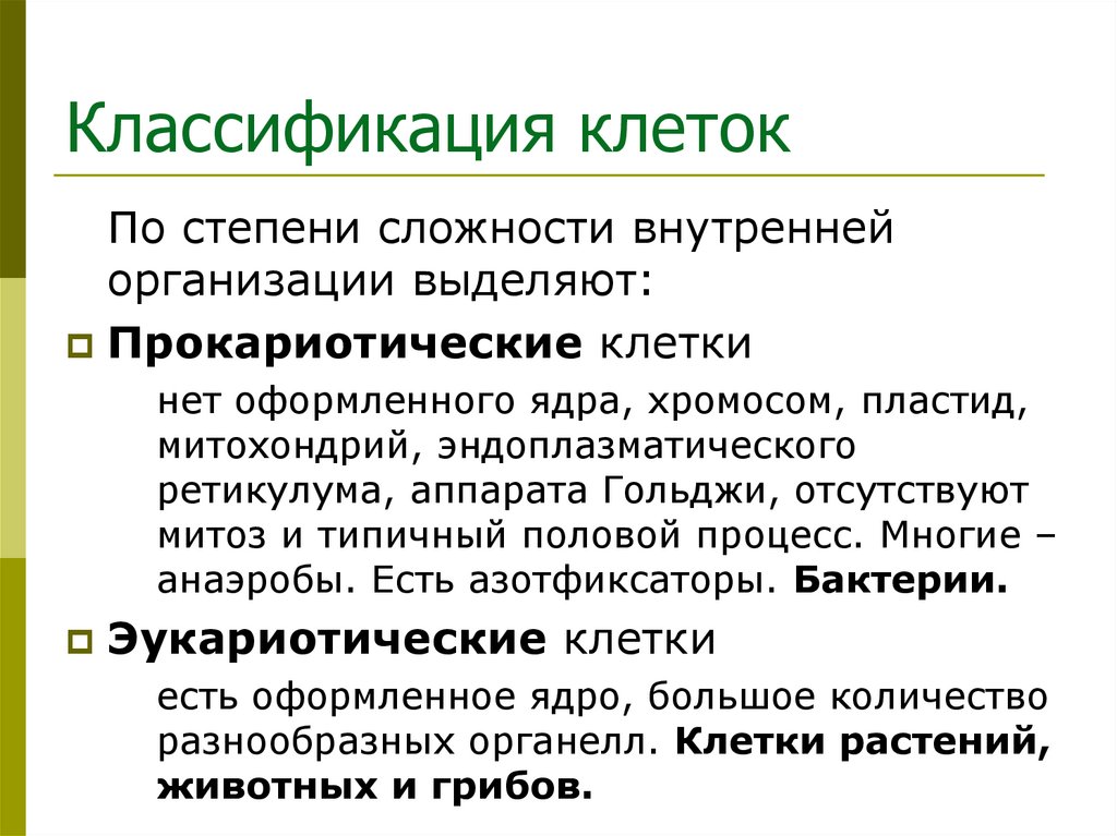 Классификация клеток