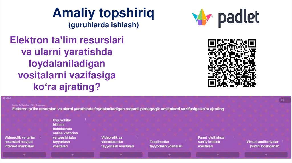 Elektron ta’lim resurslari va ularni yaratishda foydalaniladigan vositalarni vazifasiga ko‘ra ajrating?