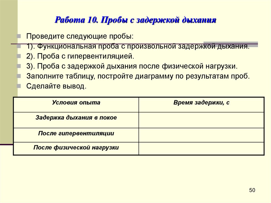 Работа 10. Пробы с задержкой дыхания