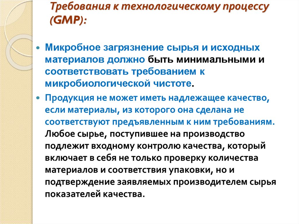 Требования к технологическому процессу (GMP):