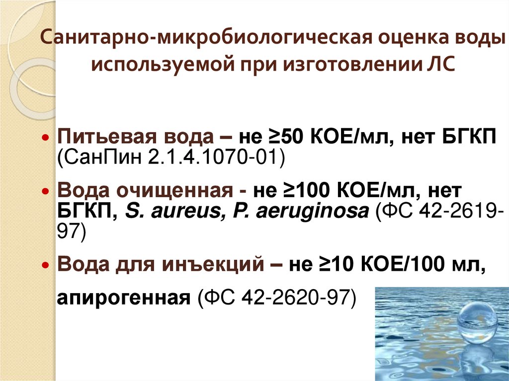 Санитарно-микробиологическая оценка воды используемой при изготовлении ЛС