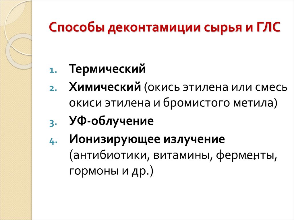 Способы деконтамиции сырья и ГЛС