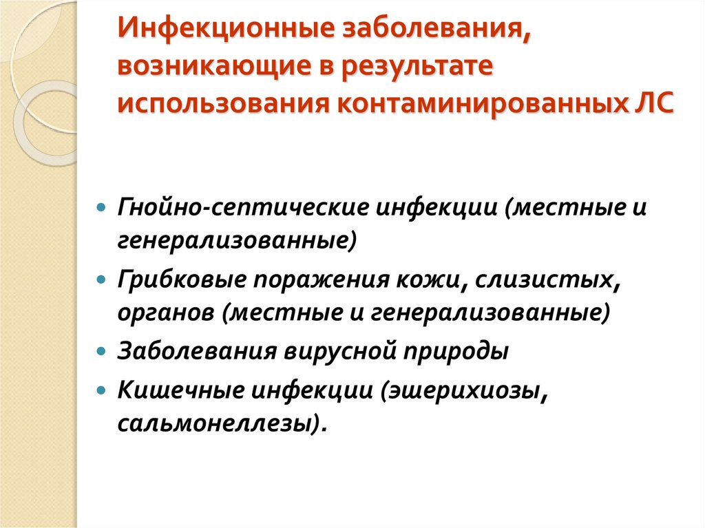 Инфекционные заболевания, возникающие в результате использования контаминированных ЛС
