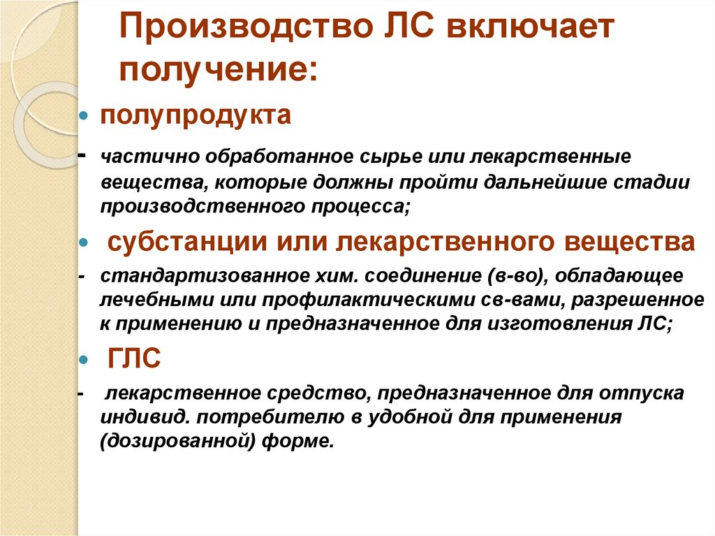 Производство ЛС включает получение:
