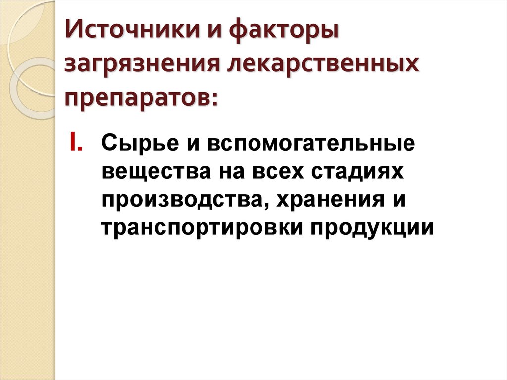 Источники и факторы загрязнения лекарственных препаратов: