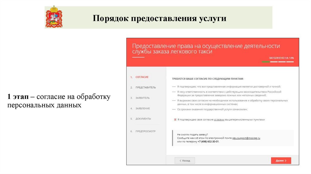 1 этап – согласие на обработку персональных данных