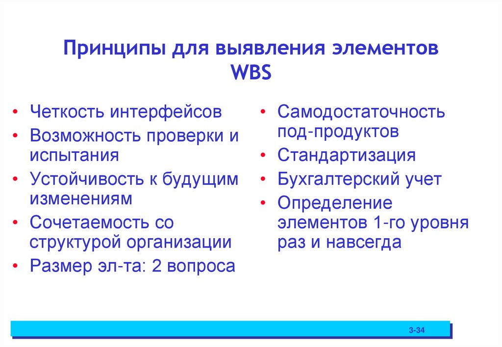 Принципы для выявления элементов WBS