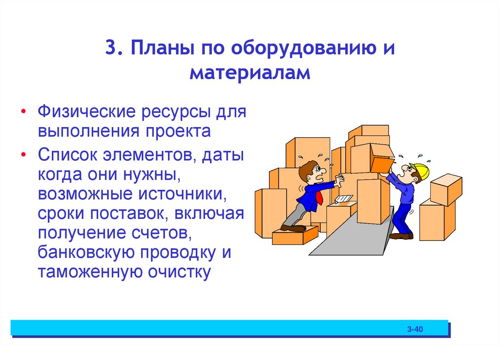 3. Планы по оборудованию и материалам