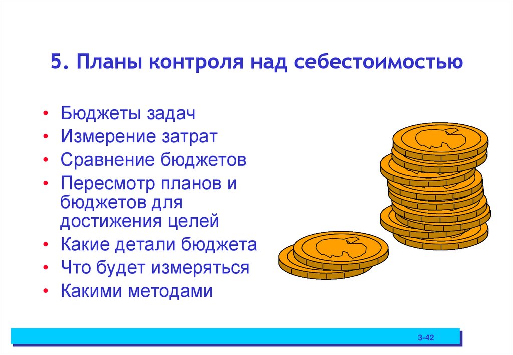 5. Планы контроля над себестоимостью