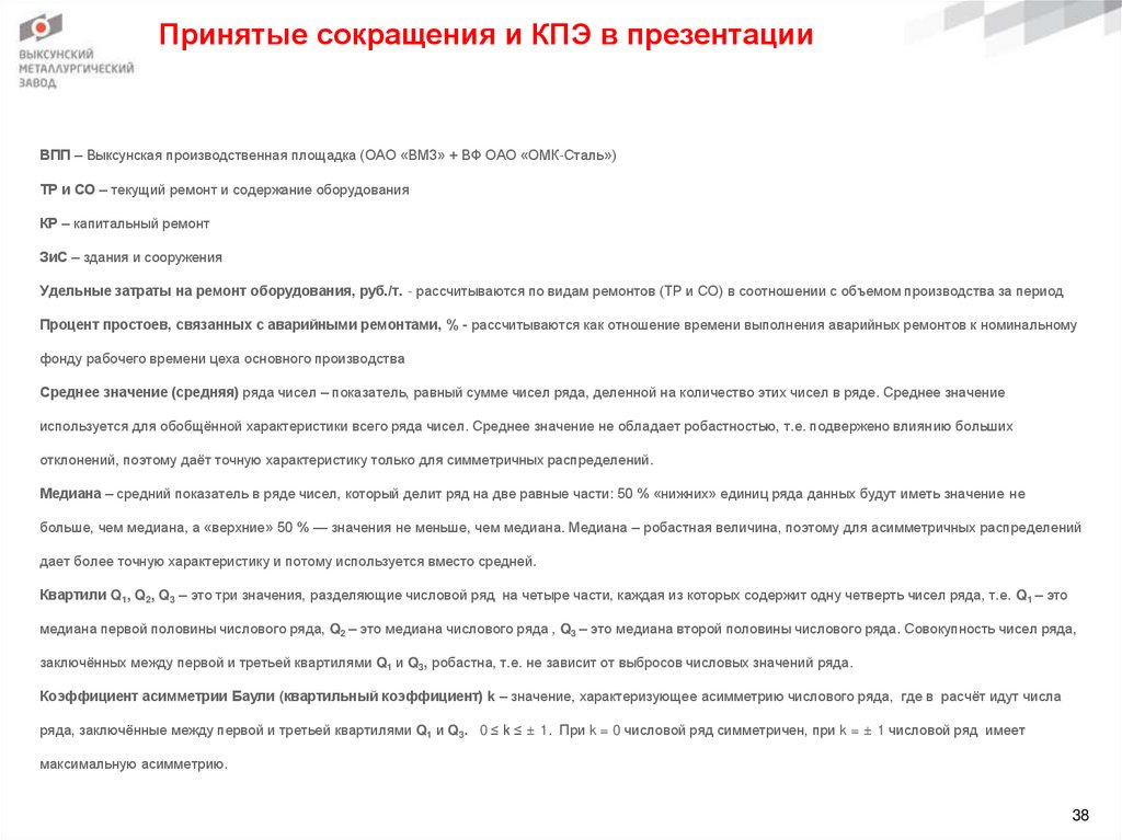 Принятые сокращения и КПЭ в презентации