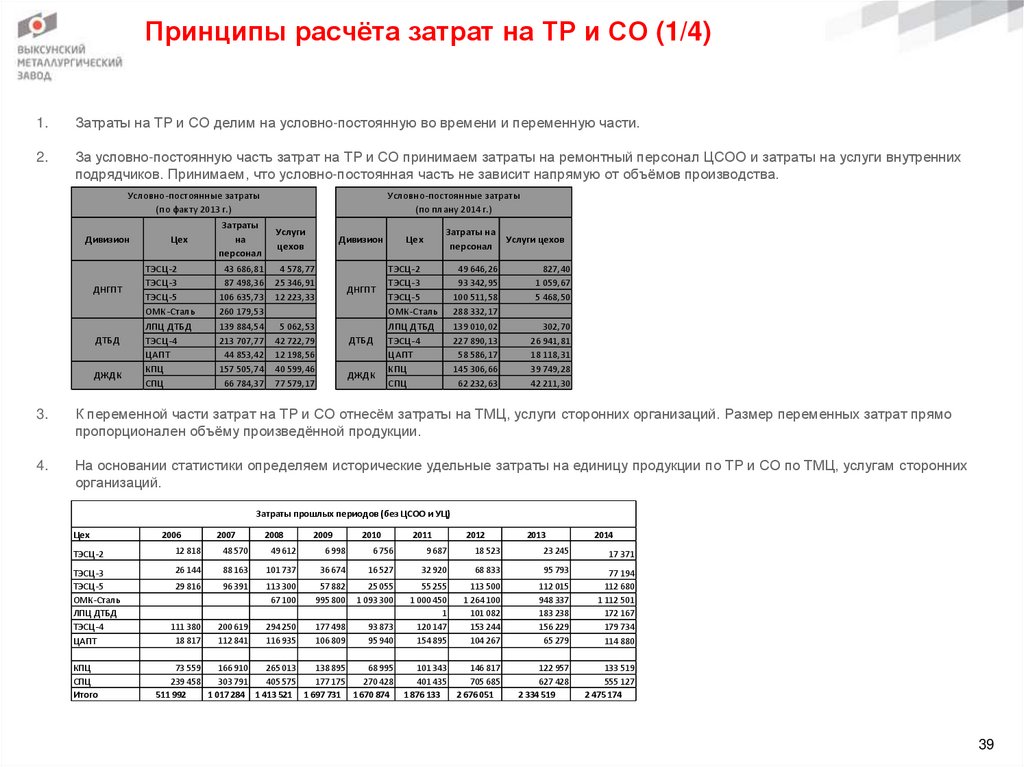 Принципы расчёта затрат на ТР и СО (1/4)