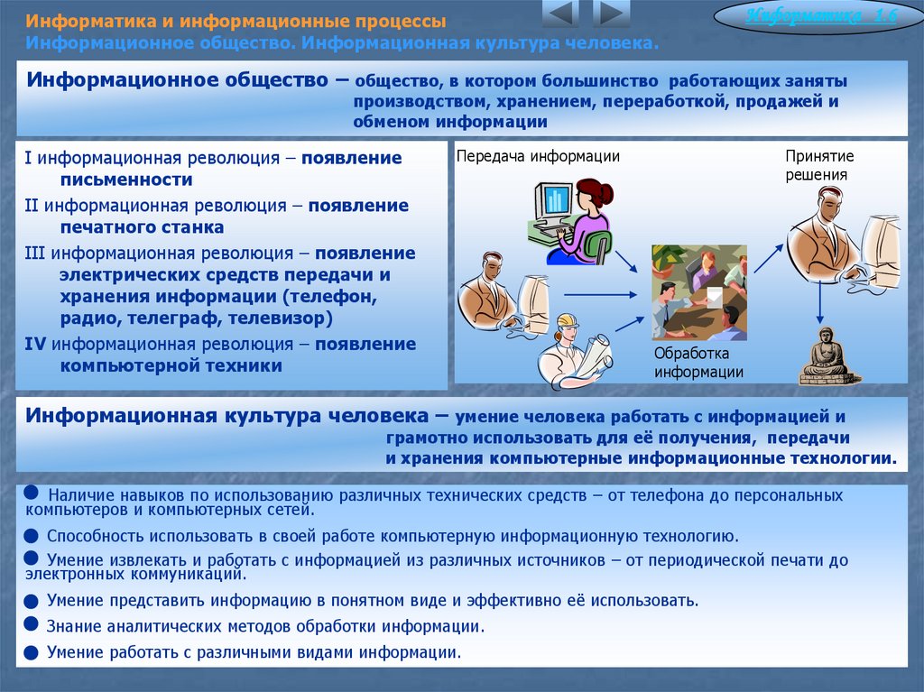 Информатика и информационные процессы Информационное общество. Информационная культура человека.