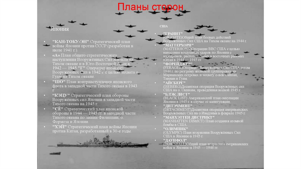 Планы сторон