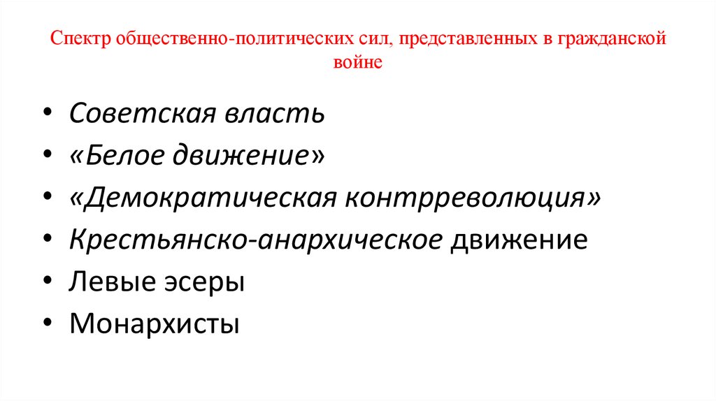 Спектр общественно-политических сил, представленных в гражданской войне