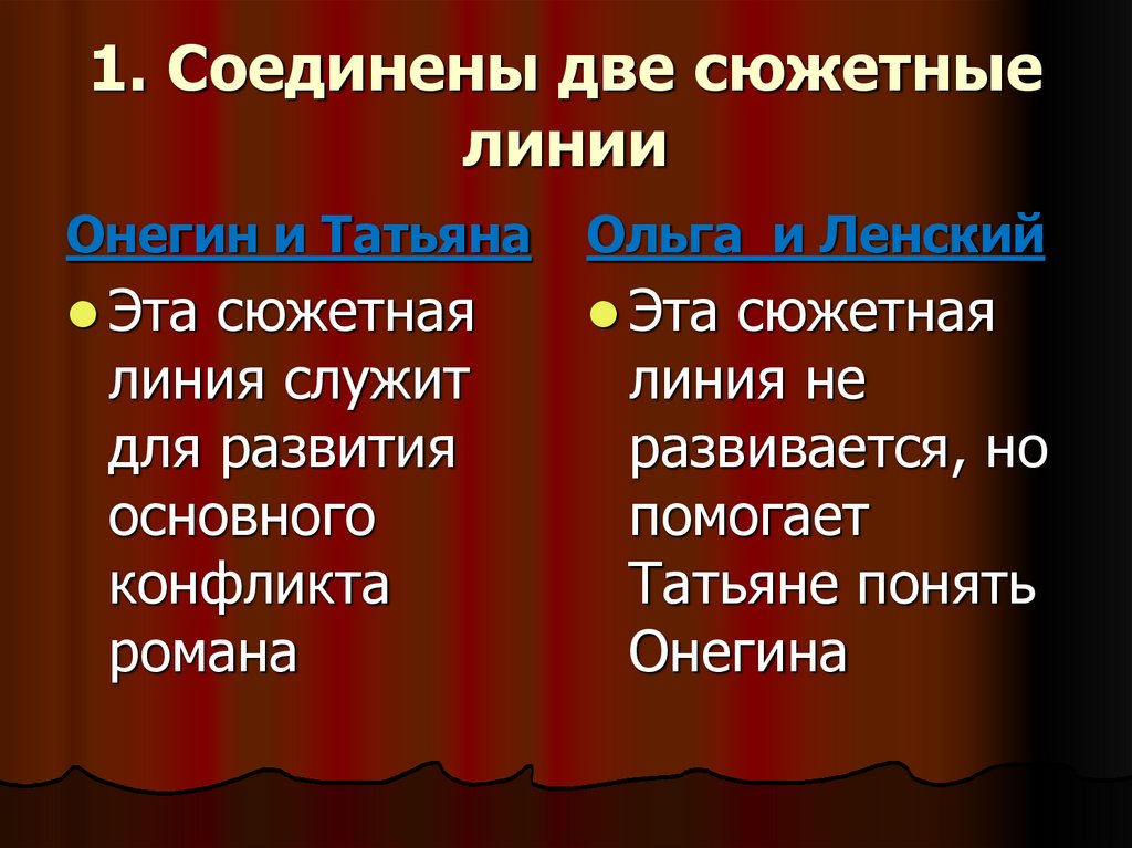 1. Соединены две сюжетные линии