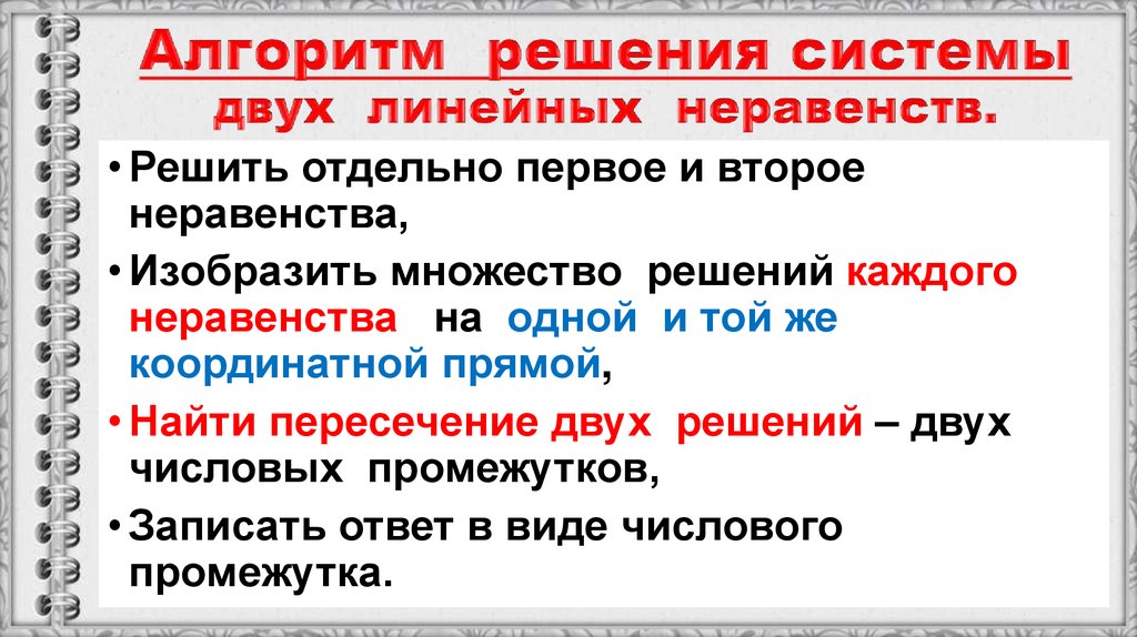 Алгоритм решения системы двух линейных неравенств.