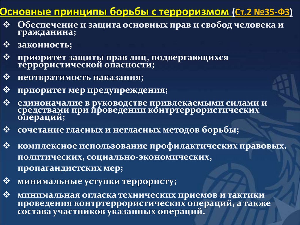 Основные принципы борьбы с терроризмом (Ст.2 №35-ФЗ)