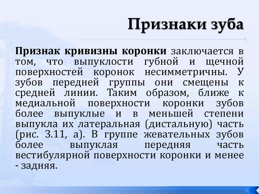 Признаки зуба