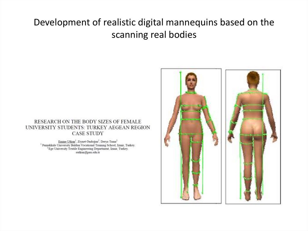 Development of realistic digital mannequins based on the scanning real bodies