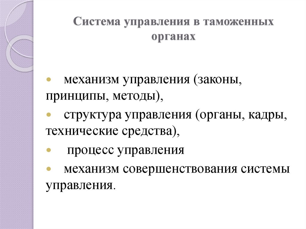 Система управления в таможенных органах