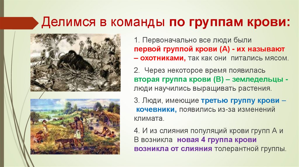 Делимся в команды по группам крови: