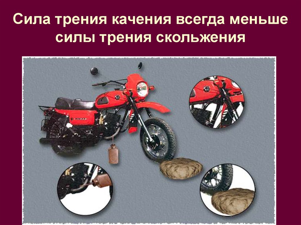 Сила трения качения всегда меньше силы трения скольжения