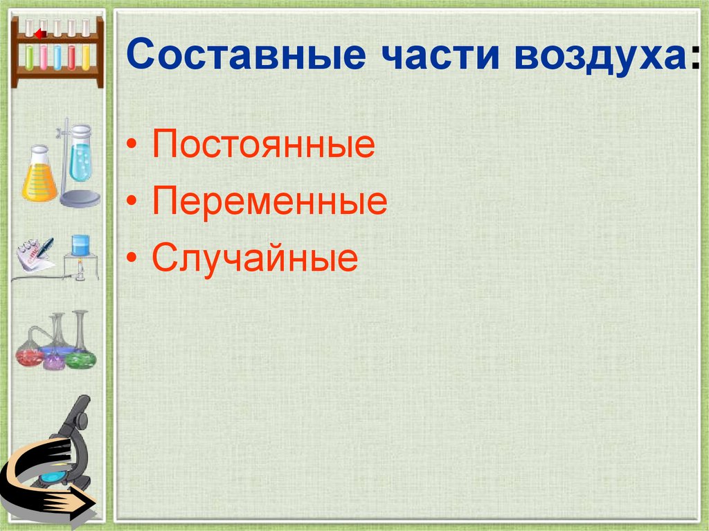 Составные части воздуха: