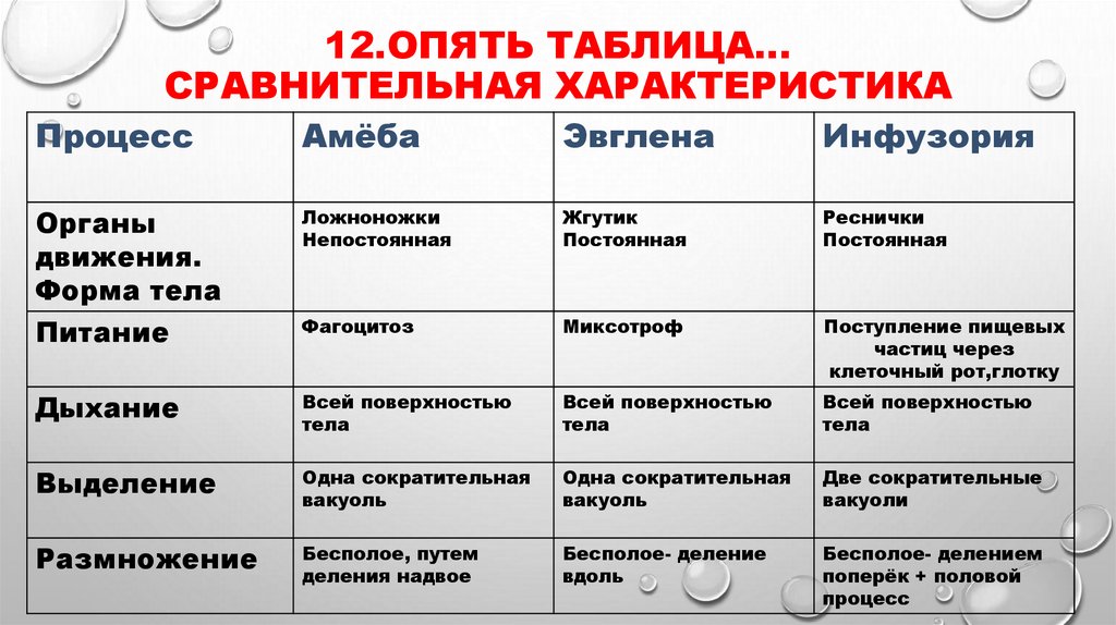 12.Опять таблица… сравнительная характеристика