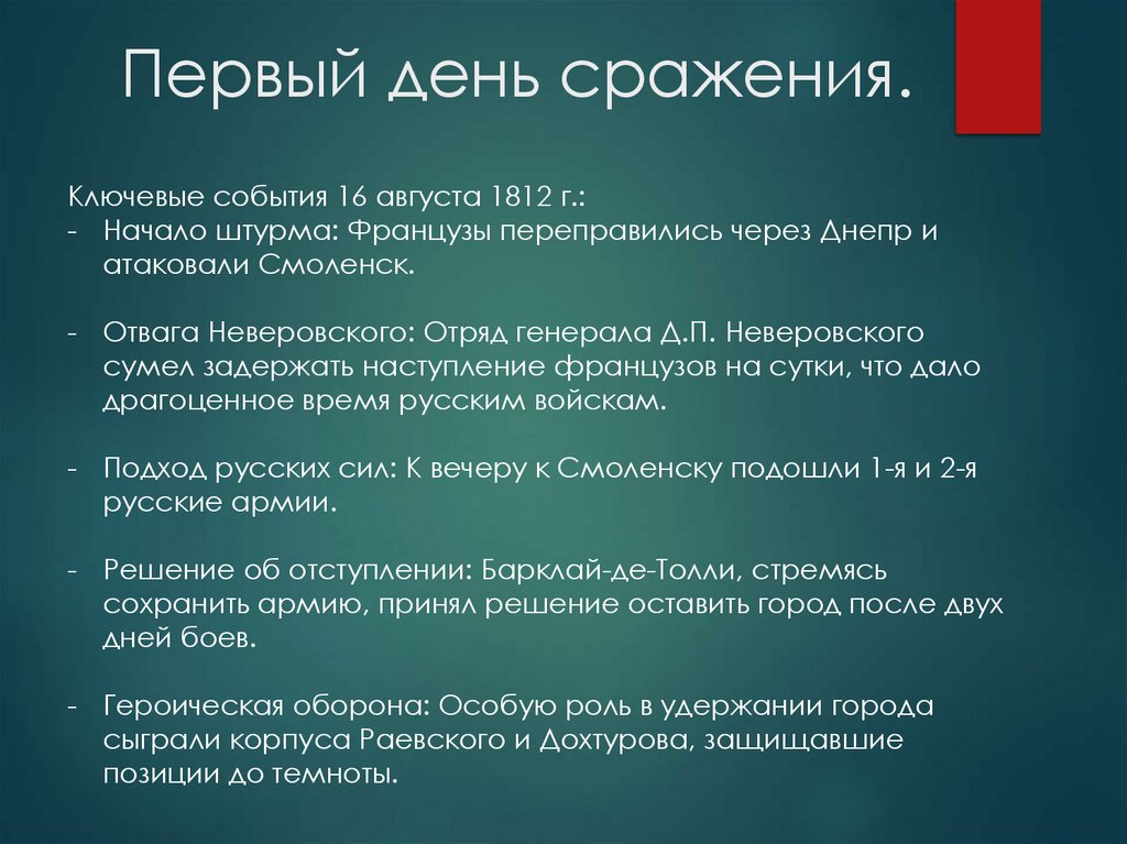 Первый день сражения.