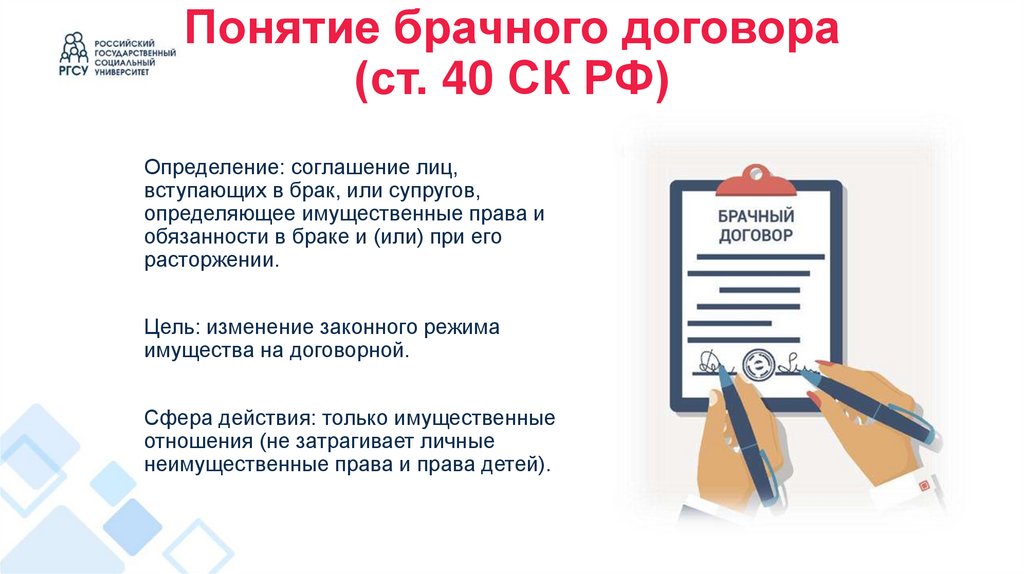 Понятие брачного договора (ст. 40 СК РФ)