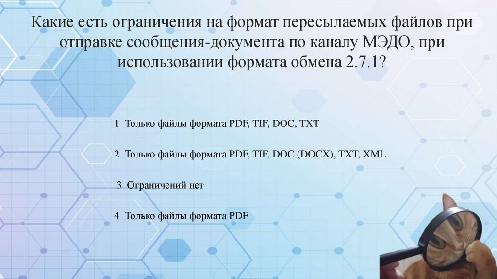 Какие есть ограничения на формат пересылаемых файлов при отправке сообщения-документа по каналу МЭДО, при использовании формата