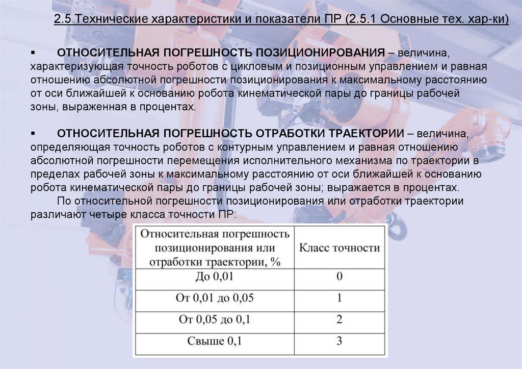 2.5 Технические характеристики и показатели ПР (2.5.1 Основные тех. хар-ки)