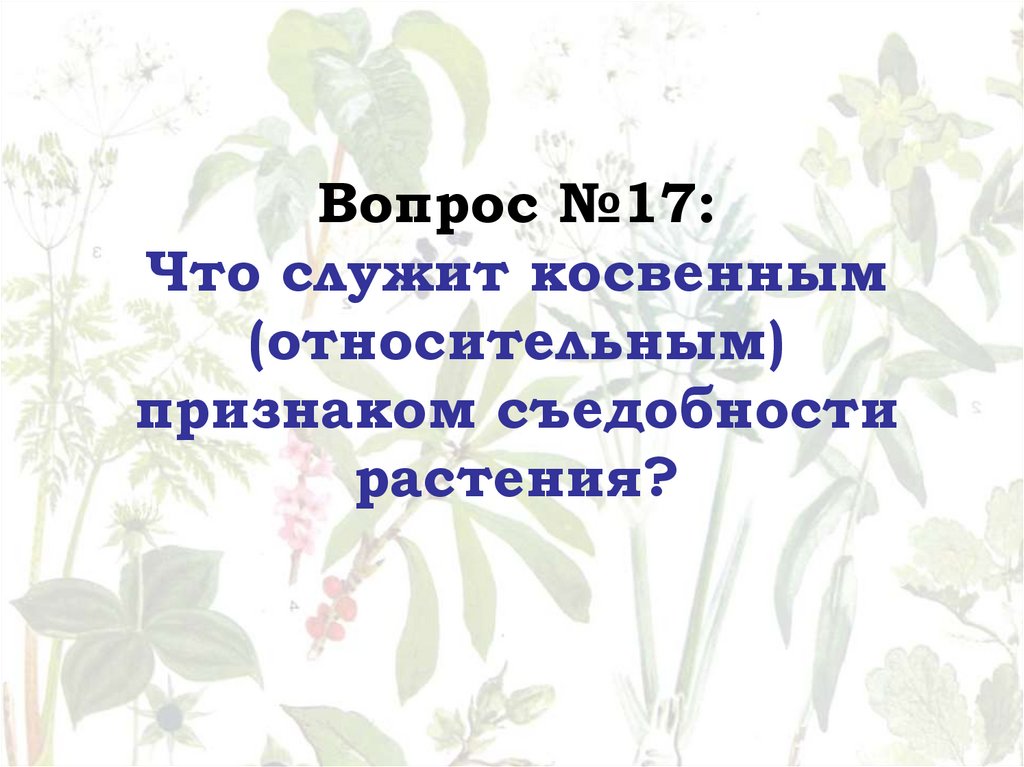 Вопрос №17: Что служит косвенным (относительным) признаком съедобности растения?