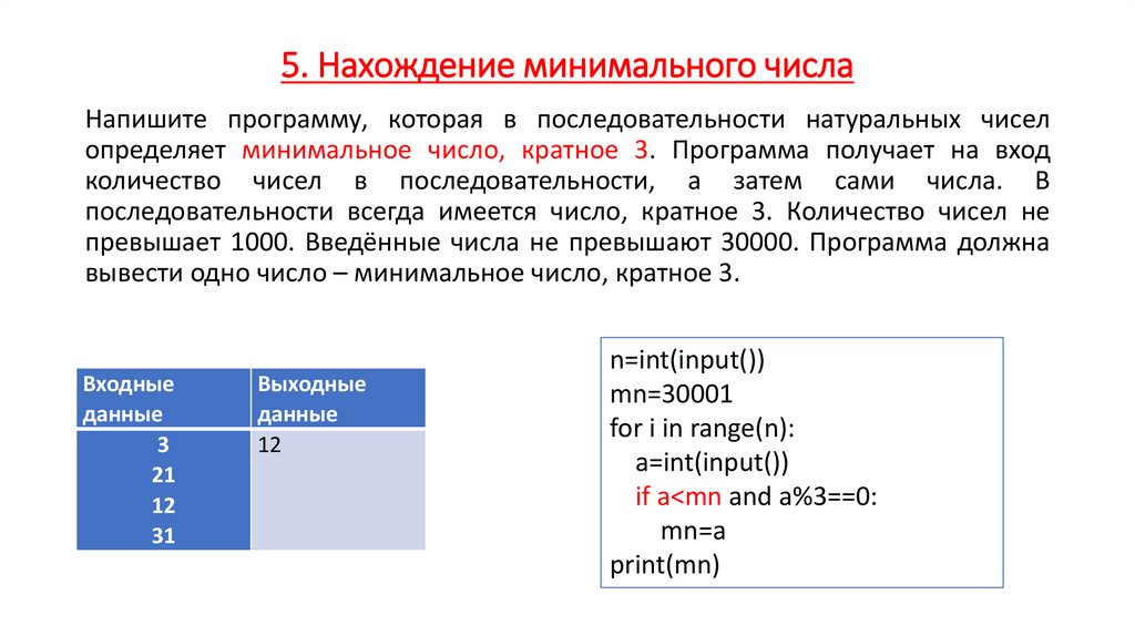 5. Нахождение минимального числа