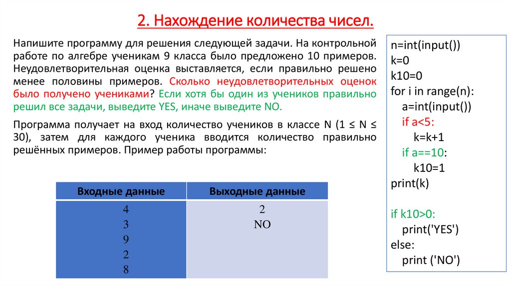 2. Нахождение количества чисел.