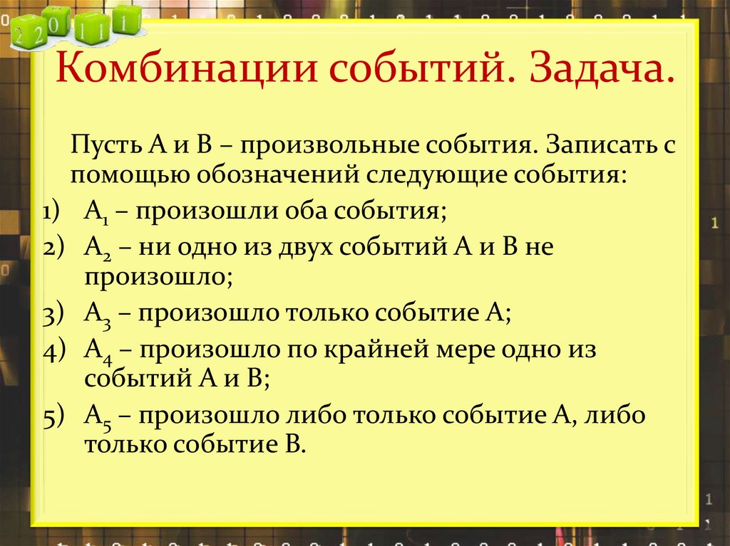 Комбинации событий. Задача.