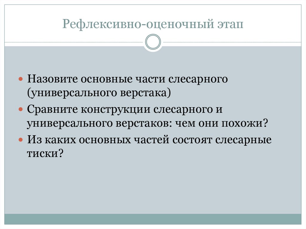 Рефлексивно-оценочный этап