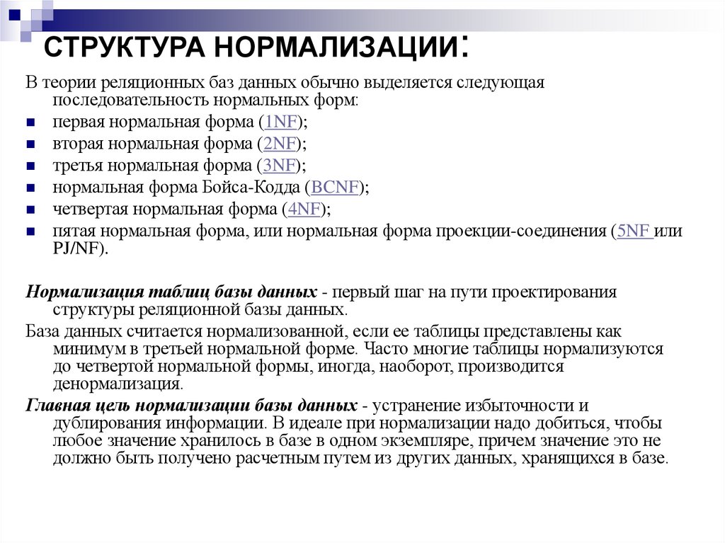 СТРУКТУРА НОРМАЛИЗАЦИИ: