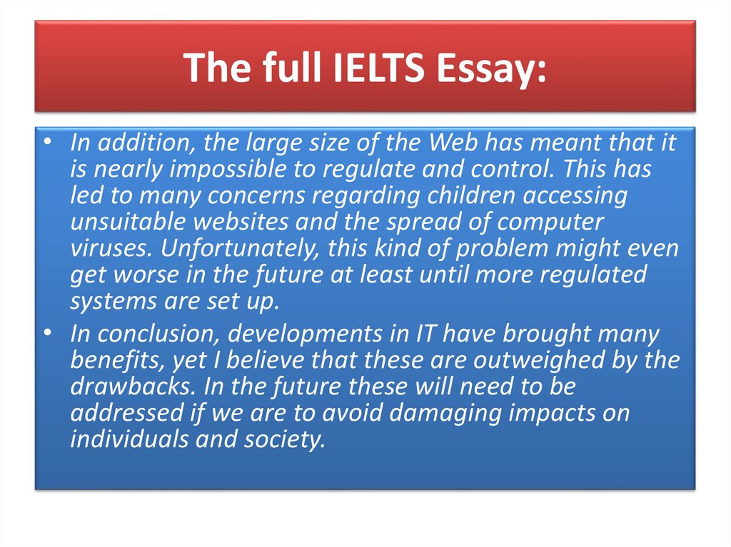 The full IELTS Essay: